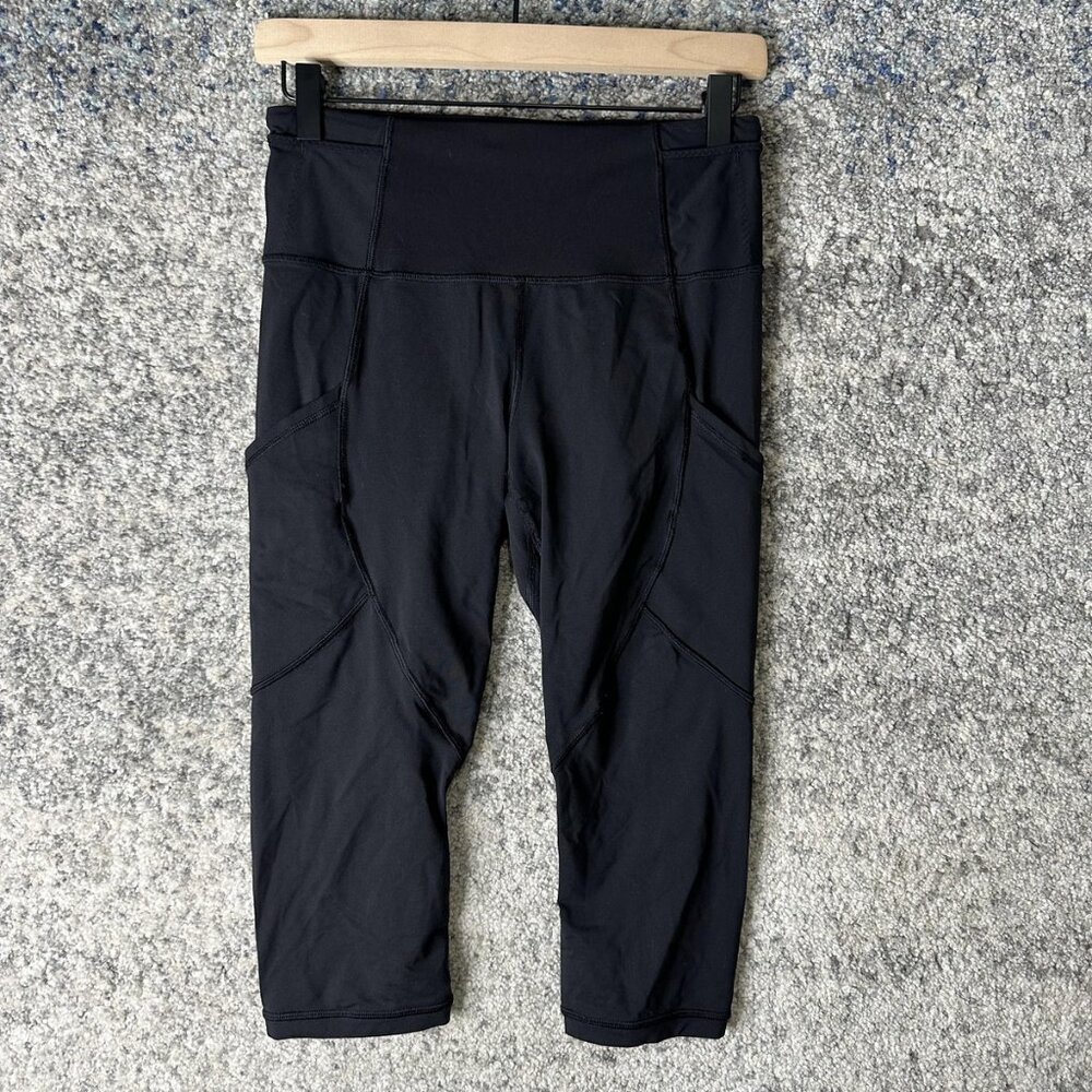 Lululemon Athletica Leggings Womens 6 Black Crop Capri Side‎ Pocket Yoga Running